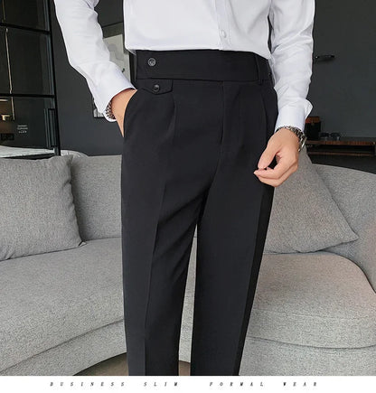 Men's Nine-Point Two-Piece Suit Pants Loose Fit Business Casual Straight Leg Lightweight Trousers Anti-Wrinkle Smooths Your Silh