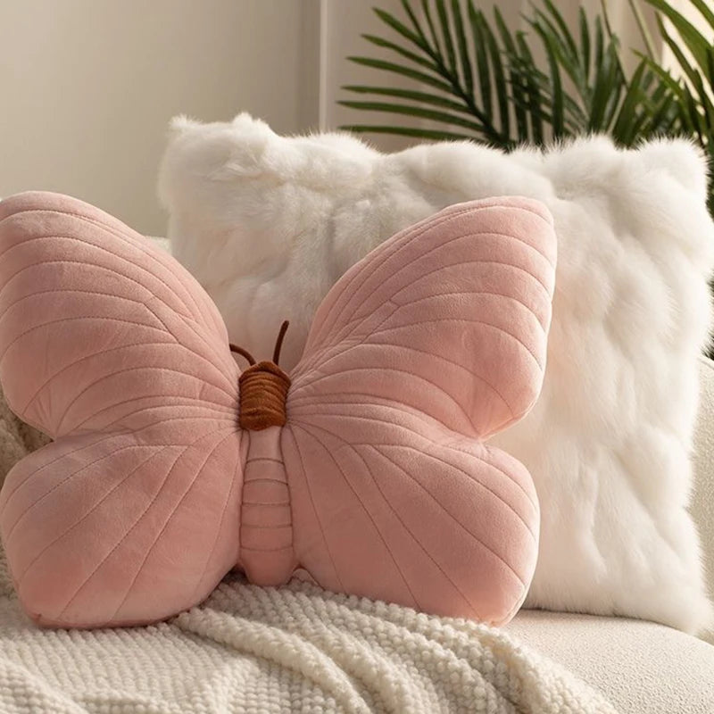 Butterfly Pillow Throwing Pad Short Plush Cushion Cute Girl Pink Toy for Bedroom Sofa Home Decoration Home Textile Cushion