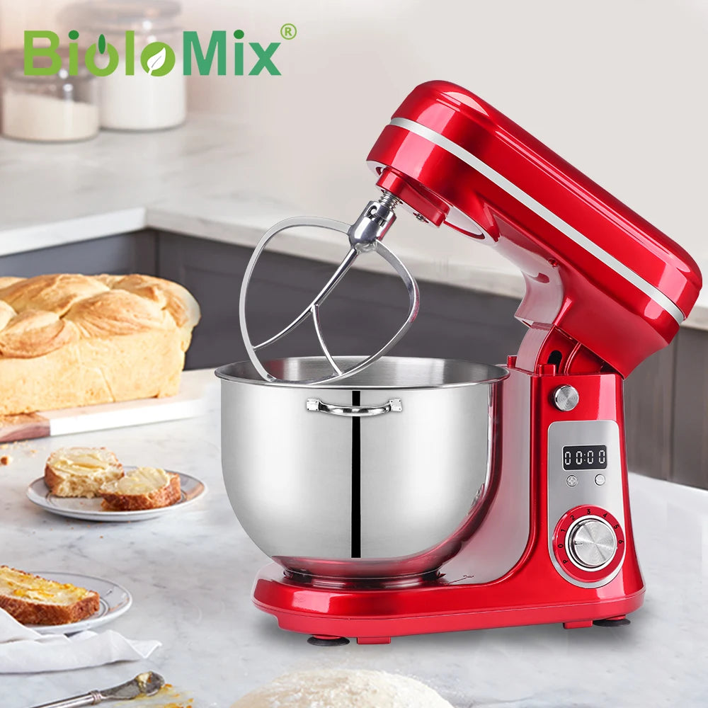 BioloMix 6L Kitchen Food Stand Mixer 1200W DC Quiet Motor Stainless Steel Bowl 6-speed Cream Egg Whisk Whip Dough Kneader