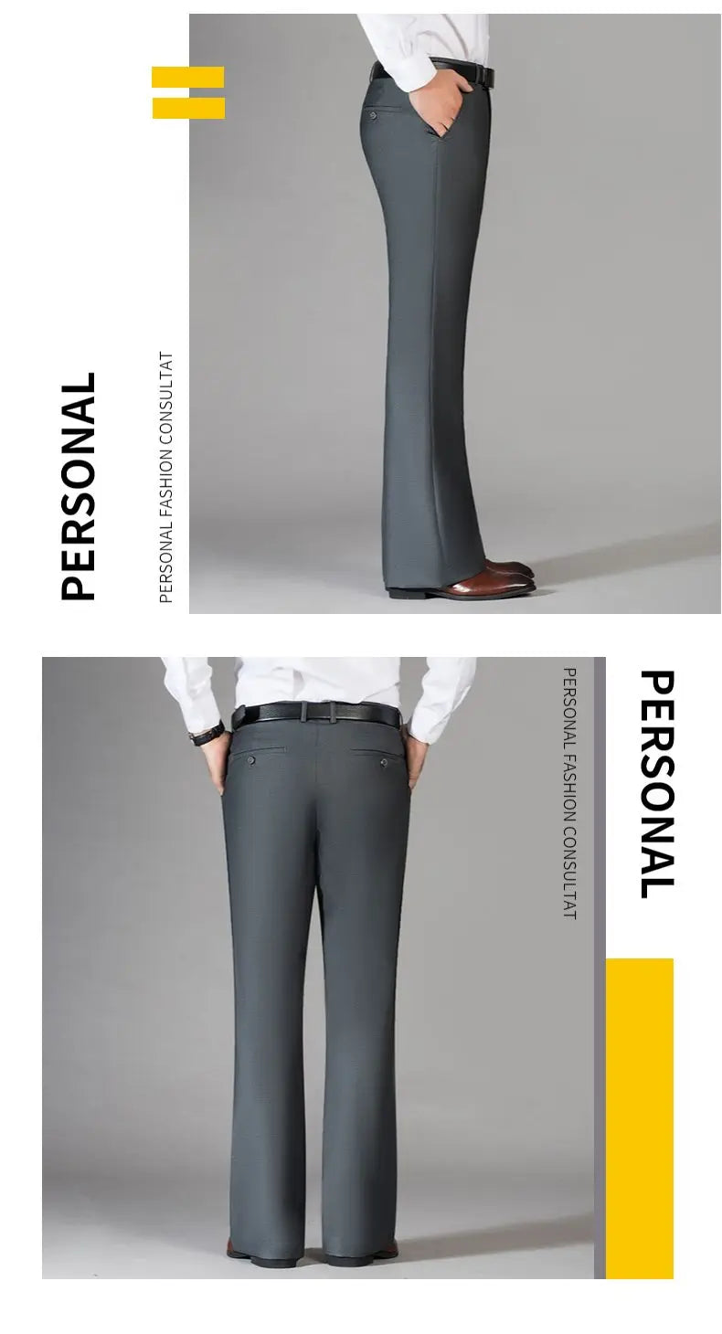 2024 Men's Spring Summer New Casual Slim Flares Trousers Male Bell-Bottom Long Trousers Men Solid Color Business Pants K410