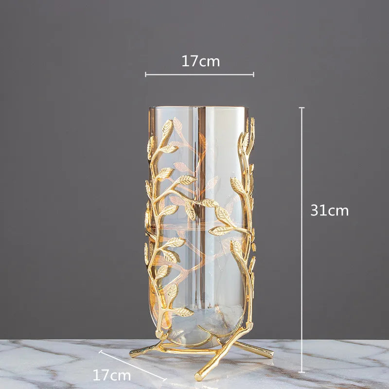 Imitation Coral Ornaments Crystal Metal Tree Glass Vase Hollow Metal Frame Resinous Coral Ocean Decorative Figurines Home Decor