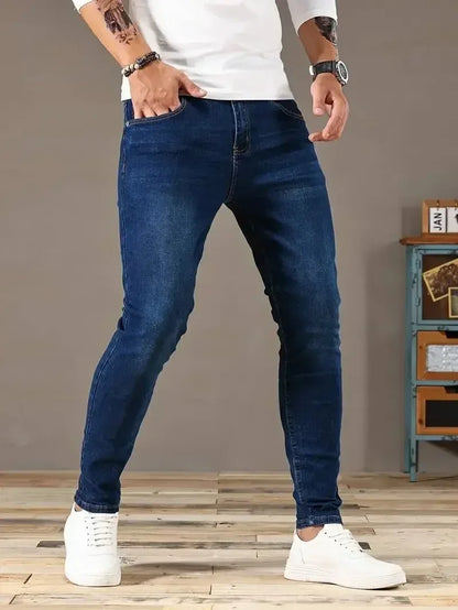 2025 Spring New Mens Slim Fit Classic Skinny Jeans Casual Street Style Casual Mens Skinny Jeans Male Slim Fit Pencil Denim Blue