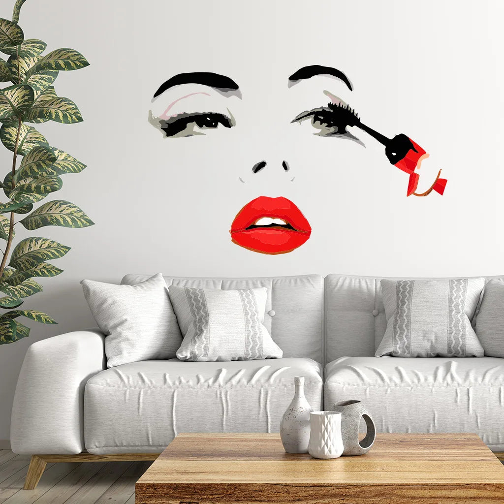 Beauty Female Face Wall Sticker Decal Beauty Studio Wallpaper Cosmetic Makeup Wall Art Sticker Mural Removable Salon Decoration