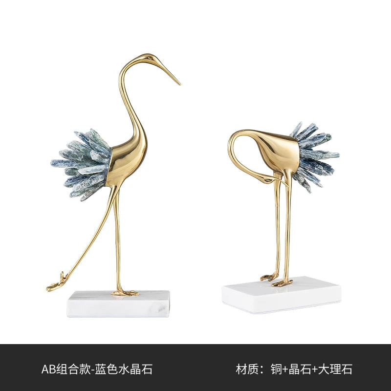 Crystal Swan Brass Body Luxury Crafts Home Living Room House Bedroom Interior Accessories Nordic High-end Animal Art Decorations