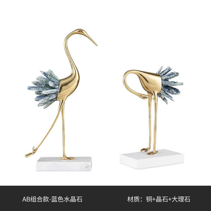 Crystal Swan Brass Body Luxury Crafts Home Living Room House Bedroom Interior Accessories Nordic High-end Animal Art Decorations