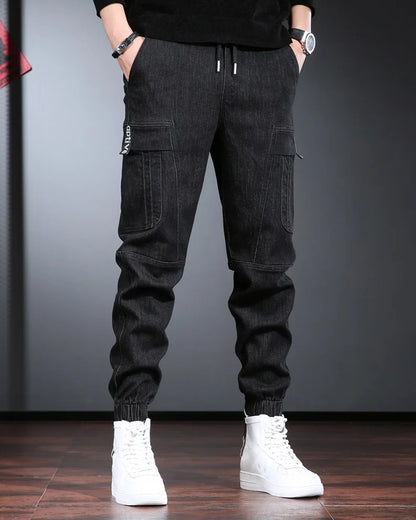 Autumn Jeans Men Baggy Cargo Pants Streetwear Hip Hop Casual Blue Gray Elastic Waist Denim Trousers CP2013