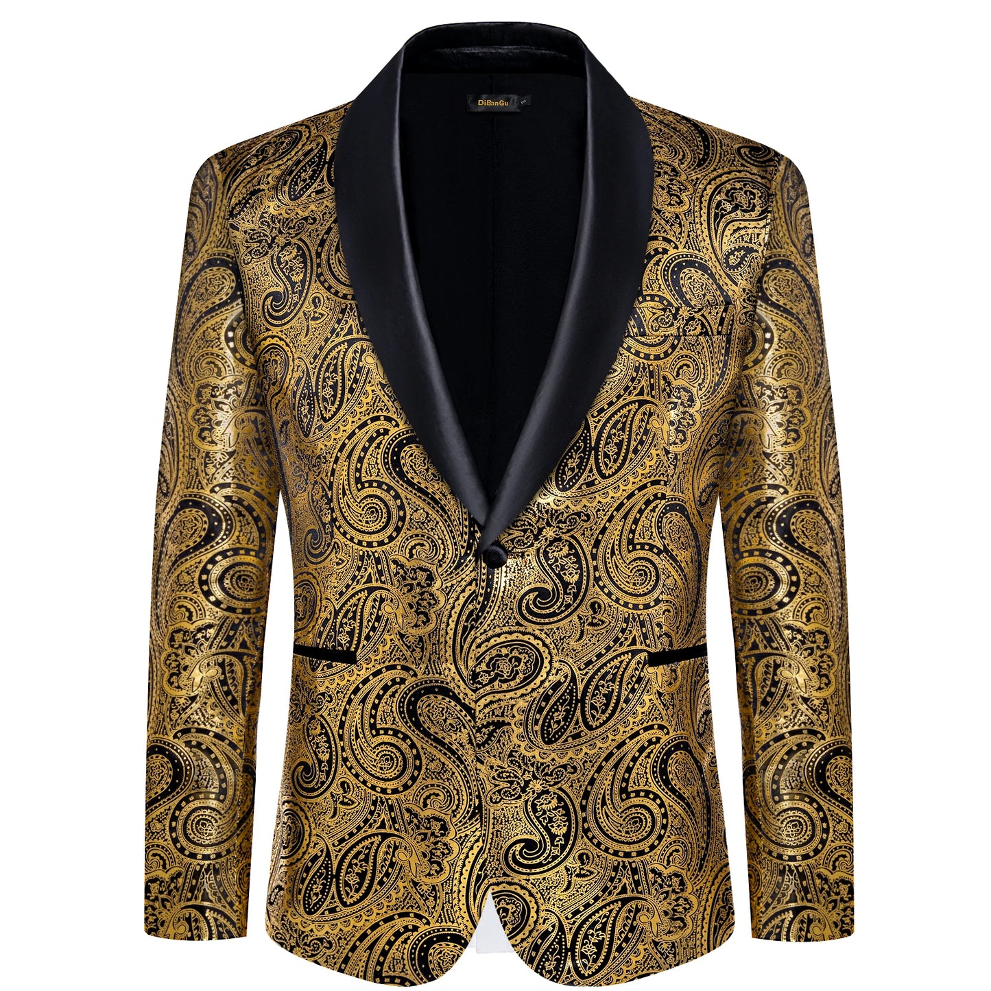 Men's Royal Blue Yellow Blazer Coat Business Slim Fit Single Button Paisley Suit Jacket for Business Party Wedding Prom