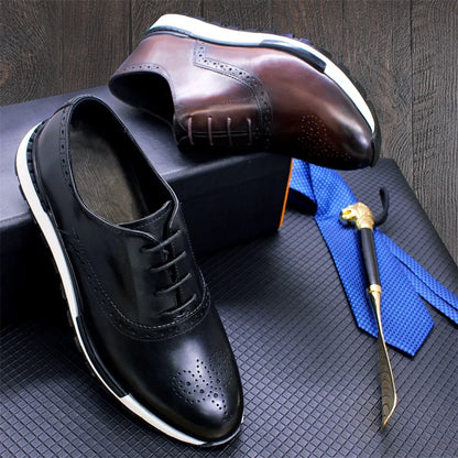 Casual Leather Men's Shoes Lace Up Comfortable Non-Slip Sole Brogue Sneakers Wedding Date Prom Men's Premium Leather Shoes.