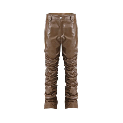 Pleated Leather Pants Men Motorcycle Leather Pants for Men Street Wear Faux Leather Pants Men HIP HOP