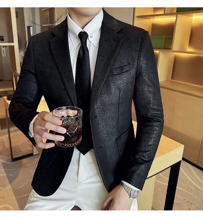 Suede Blazer Men's Fashionable Slim Fit Suit Jacket High-quality Single Breasted Business Dress Formal Jacket Blazer Hombre