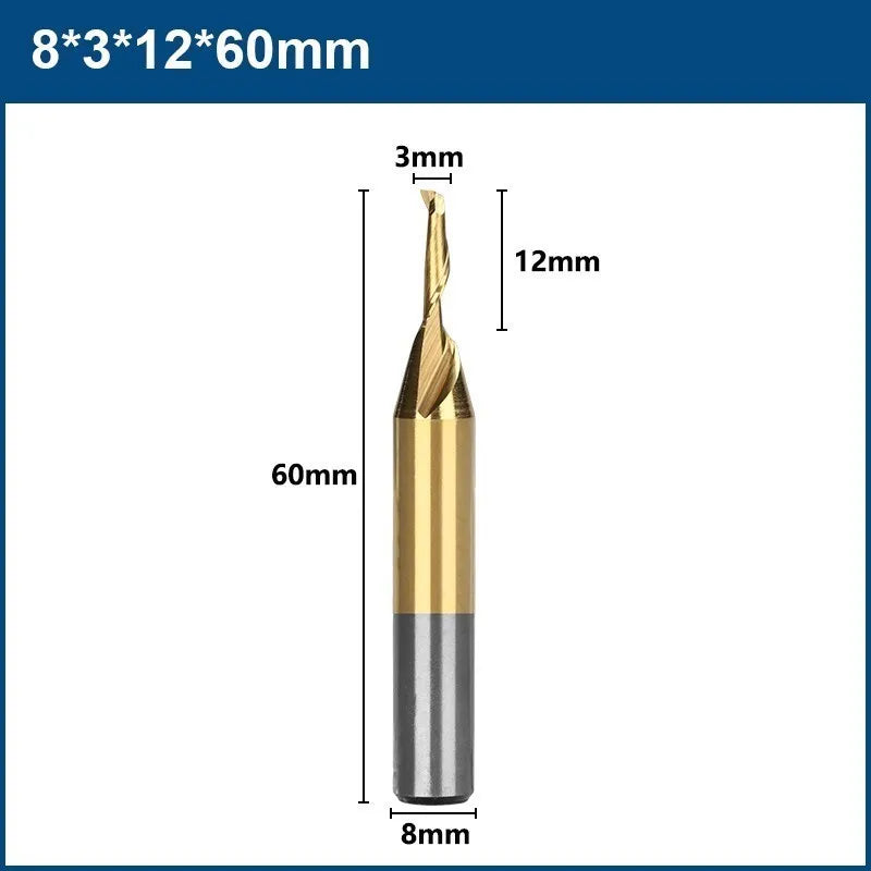 XCAN  Aluminum Spiral End Mill 8mm Shank HSS Milling Cutter Single Flute CNC Router Bit TiN Coated End Mill for Wood Cutting