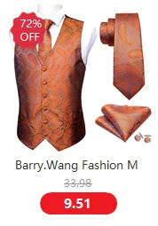 Designer Vest for Men Silk Embroidered Red Burgundy Paisley Waistcoat Tie Pocket Square Set Slim Fit Wedding Suit Barry Wang