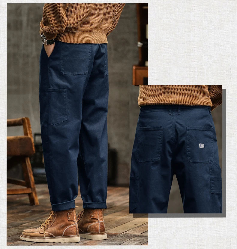 HIQOR Mens Clothing Spring Autumn Cargo Pants Man Cotton Casual Loose Trouser Belt Mid Waist Joggers Male Straight Baggy Pants