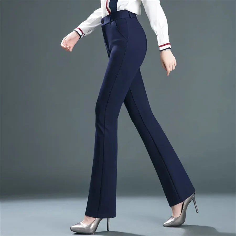 Office Flare Suits Pants High Waist Slim Casual Ol Strecth Pantalones Women New Elegant Straight Calcas Classic Formal Trousers