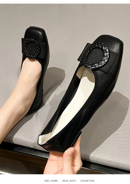 Plus size 43 44 Women Ballet Flats Leather Shoes Sweet bowknot Ladies softy sole round Toe Pumps Office Lady Big Size Loafers