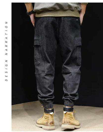 2023 New Men's Jeans Loose Fit Casual Style Vintage Cargo Pants Trendy Male Fashion Straight Blue Stretch Denim Trousers