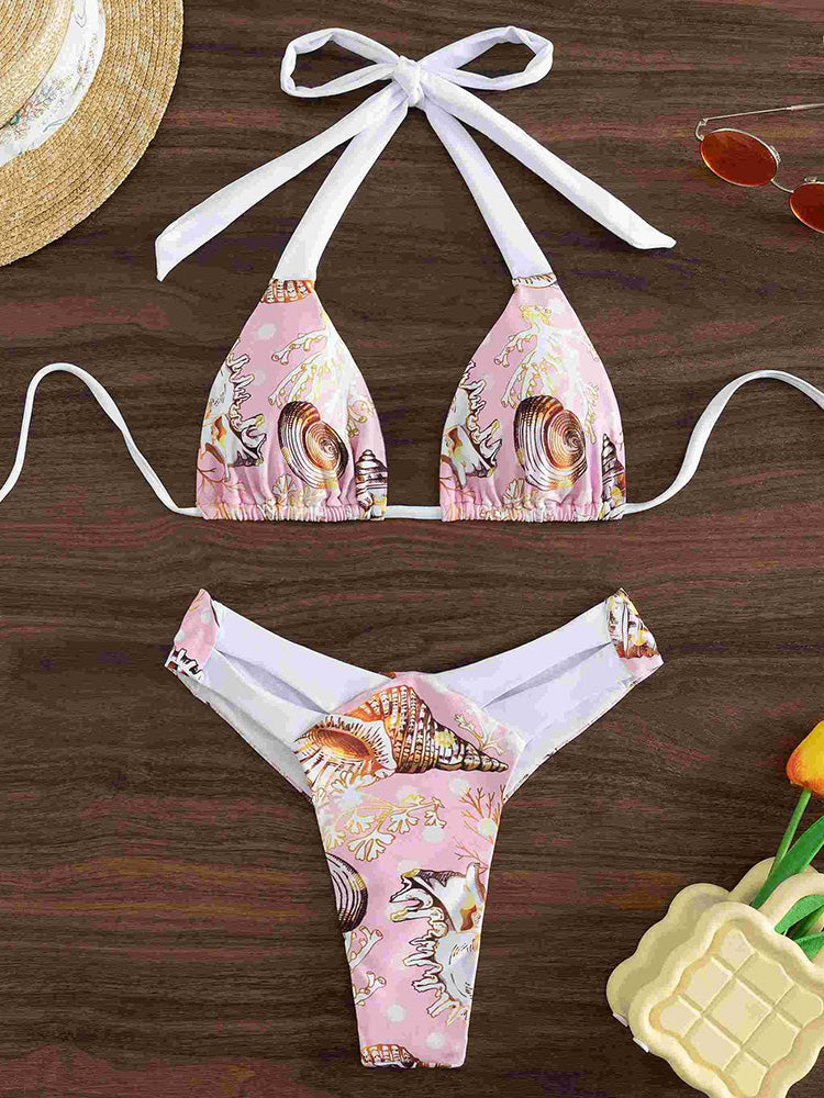 Sexy Splicing Zebra Halter Brazilian Bikini Women Swimsuit Female Thong Swimwear Two Piece Bikini Set High Cut Bathing Suit Swim