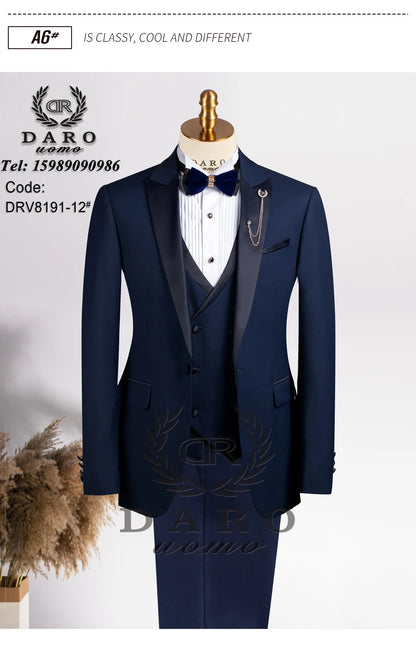 Mens suits Wave point Three Pieces Men Dress Suits Casual Commuter office business suits For Wedding(Blazer+Vest+Pants)DRV8191