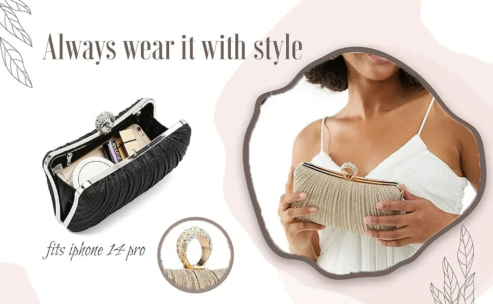 Luxury Women Clutch Shoulder Bag Purse for Party Wedding Prom Birthday Long Square Gold Evening Bags Pleated Elegant Handbag New