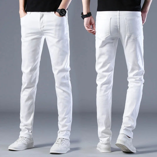 Men's Fashion Brand Elastic Slim Fit Denim Long Pants Casual White Straight Leg Y2k Jeans For Men Streetwear