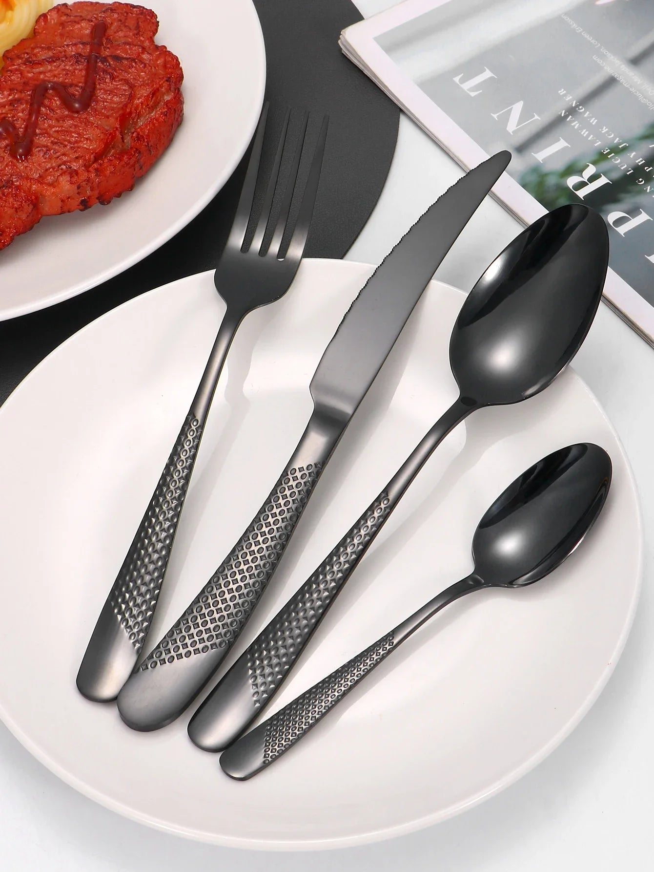 24pcs Stainless steel knife, fork and spoon tableware set, home 6-person dinner tableware, hotel and restaurant available