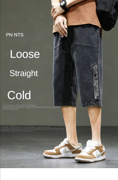 Big Size Denim Shorts Men Summer Streetwear Fashion Male Jean Shorts Y2k Baggy Plus Size 3/4 Long Black Wide Leg Korean Style