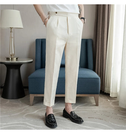 Men's Summer Pants Fashion Naples Cotton&Linen Breathable Dress Pants For Men All Match Casual Straight Men's Trousers Formal