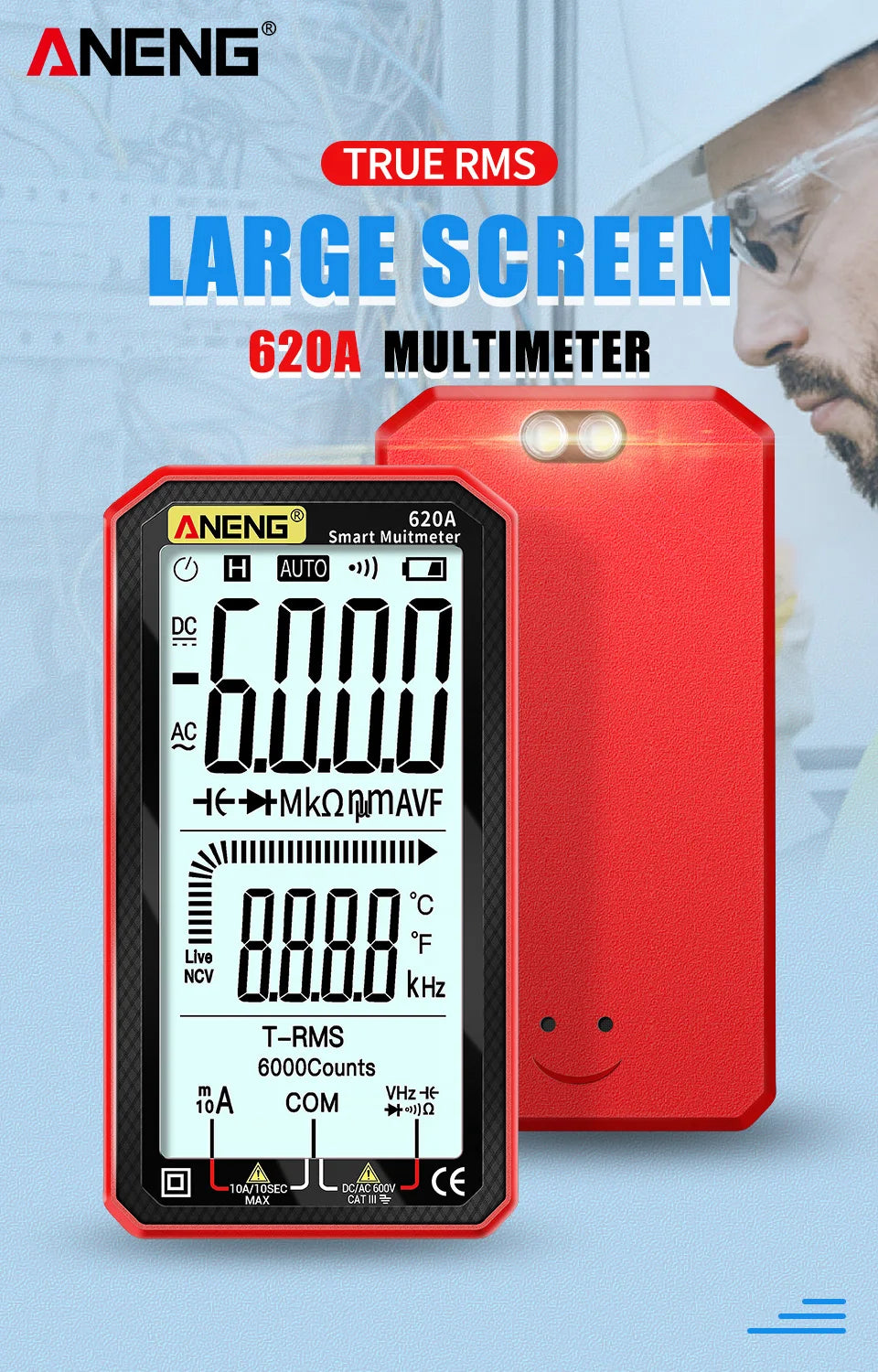 ANENG 620A 6000 Counts Digital Smart Multimeter Transistor Testers True RMS Auto Electrical Capacitance Meter Temp Resistance