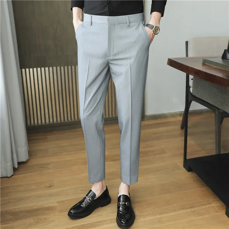 Dress Pants For Men High Quality Korean Luxury Clothing Drape Suit Pants Slim Fit Ankle Length Men's Formal Trousers All Match