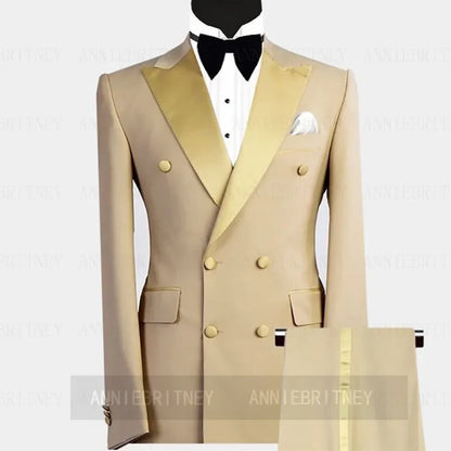 Sky Blue Double Breasted Elegant Men Suit Formal Groom Tuxedo Prom Slim Fit Blazer High Quality Custom 2 Piece Set Costume Homme