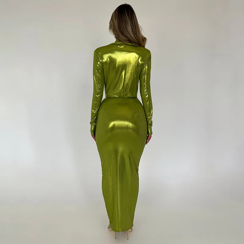 Women Sexy Split Ruched Dress Slim Long Sleeve Wrap Bodycon Dress Female Office Ladies Elegant Evening Dress Robe 2023 Autumn