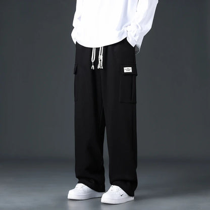 Mens Sweatpants Straight Fit Joggers for Sports and Streetwear Loose Oversized Drawstring Long Pants Men Multi-pocket Pants