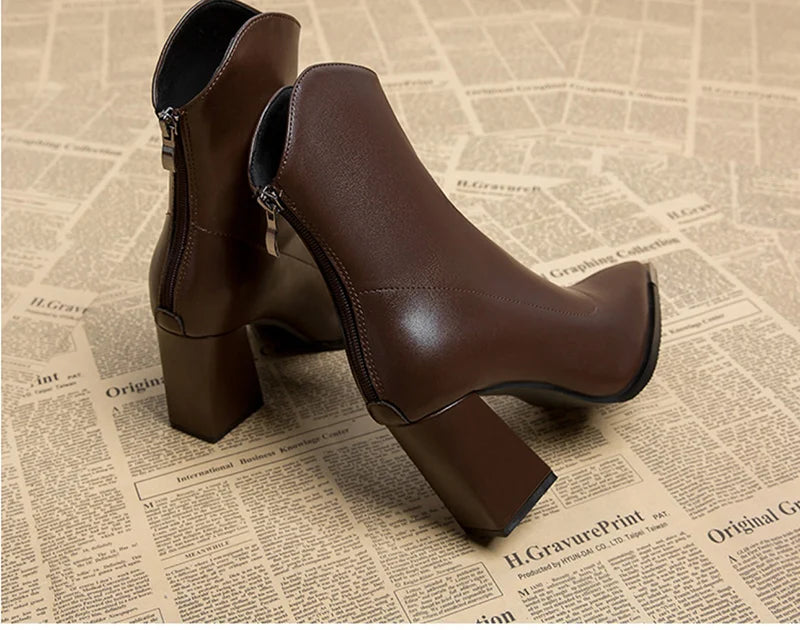 Designer Pointed Toe Women Modern Ankle Boots Square High Heels Short Booties Concise Office Lady Shoes