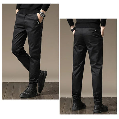 Autumn New Pure Cotton Casual Pants for Men Black Khaki Gray Business Slim Straight Elastic Fashion Casual Long Pants Male