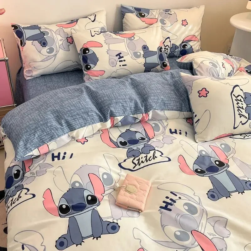 Toy Story Lotso Buzz Lightyear Alien Mickey Stitch Pooh Bear Fun Cartoon Printed Cotton Sheets and Quilt Covers Three Piece Set