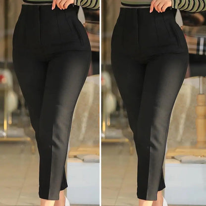 Elegant High Waist Cropped Work Pants for Women Black All-Match Daily Office Formal Wear Fashion Women's Trousers