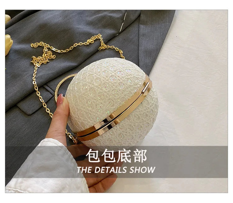 Sparkly Round Evening Purses for Women Shiny Diamonds Handbag Unusual Party Mini Small Bags Fashion Luxury Shoulder Bag Woman