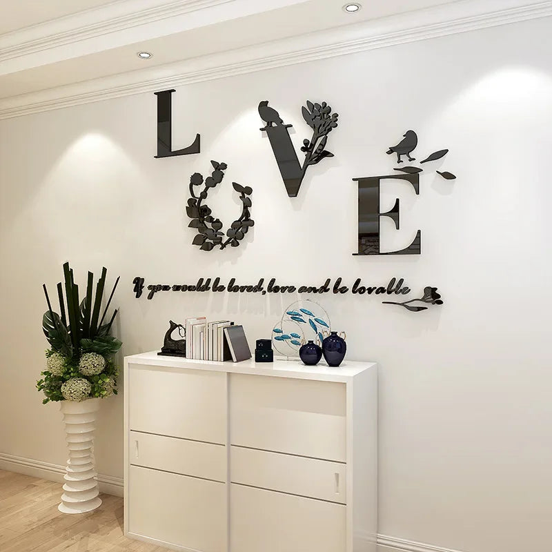 Love 3D Mirror Wall Stickers Acrylic Pink Purple TV Background Bedroom Bedside Stickers Wedding Room Home Decoration