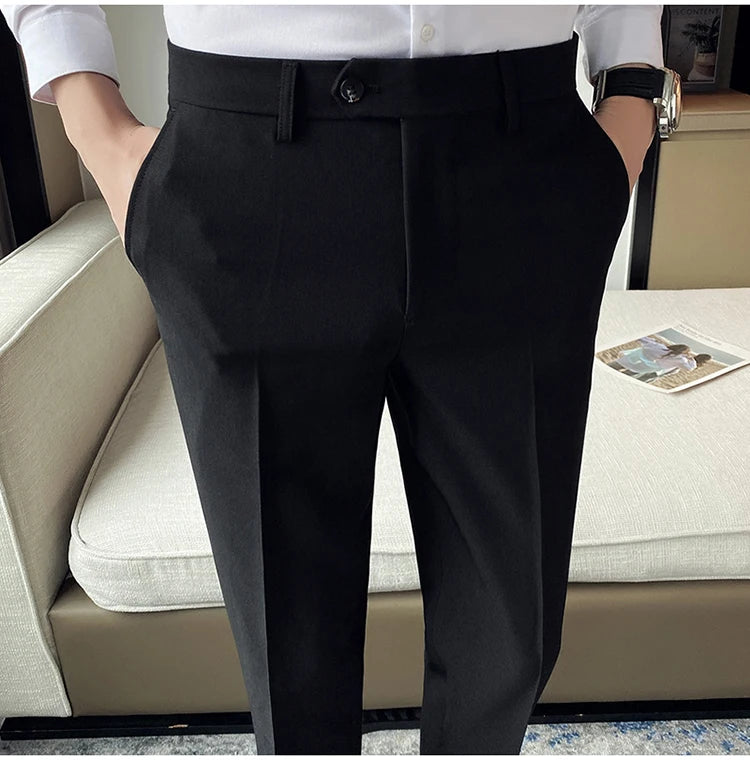 Green Elegant Elastic Mens Social Pants Skinny Cropped White Formal Stretch Pants Mens Trousers Office Slim Fit Party Club 2023