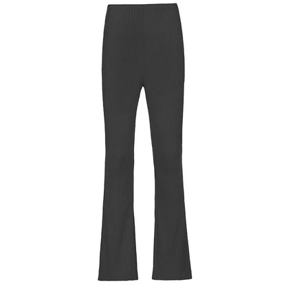 Combhasaki Women's Casual Y2K Basic Chic Elastic High Waist Trousers Sexy Slim Fit Solid Color Sporty Striped Flare Long Pants