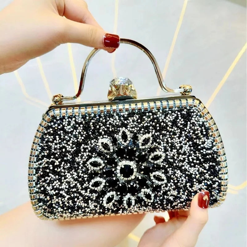 Women's Dinner Wedding Bag Studded Diamond Shoulder Crossbody Sequin Clutch Bag