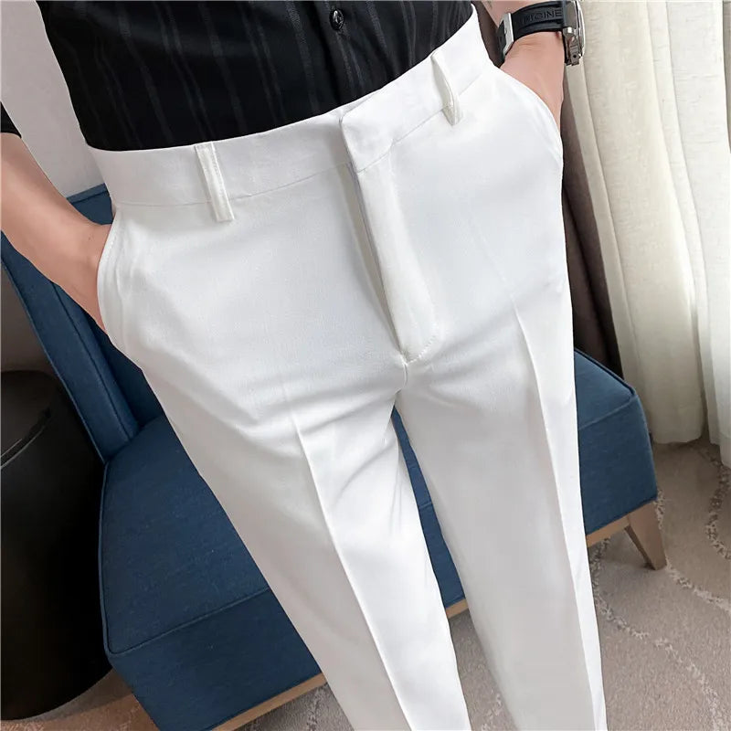 Dress Pants For Men High Quality Korean Luxury Clothing Drape Suit Pants Slim Fit Ankle Length Men's Formal Trousers All Match