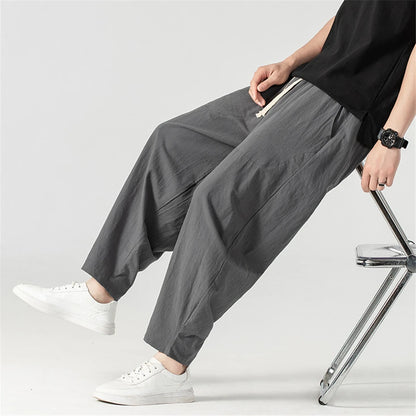 Linen Pants Men Baggy Pants Plus Size 9XL Summer Ankle-length Pants Male Solid Color Bottom Big Size 9XL