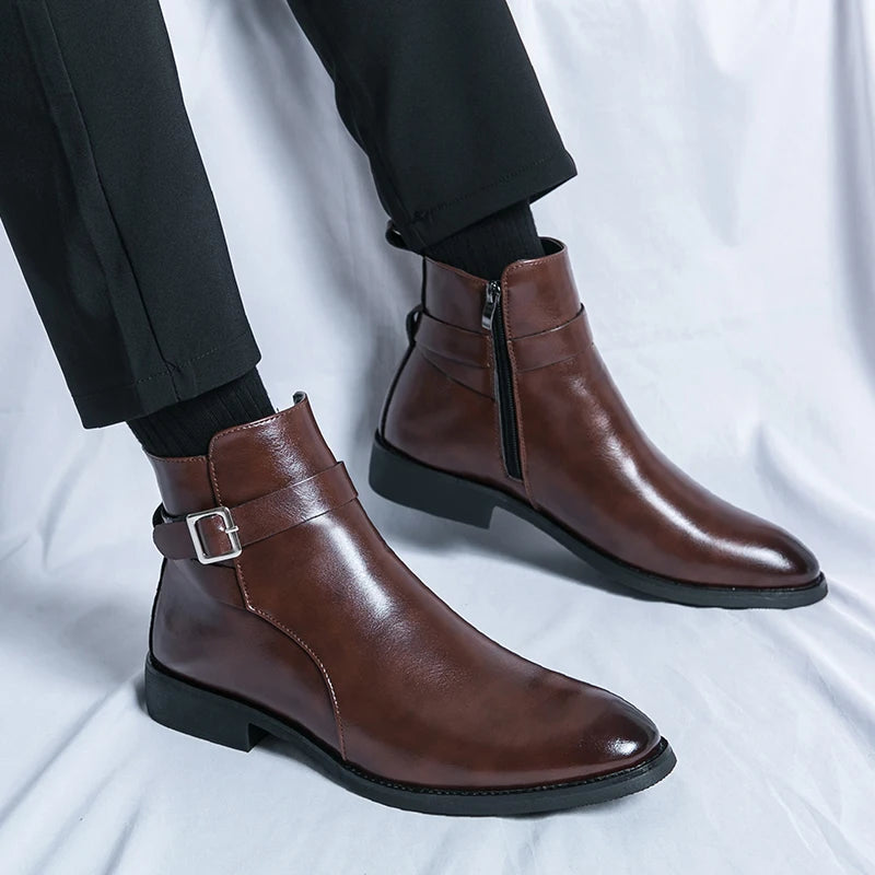 2024 high-quality new ankle boots with side zipper brown black classic business casual party personalized buckle men's shoes