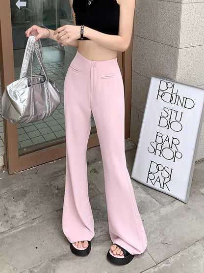 Black Elegant Casual Flare Pants Women Button Korean Style Fashion Long Pants Female High Waist Vintage Designer Pants 2023 New