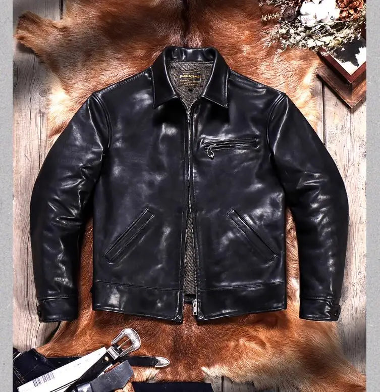 CC Shop Top.Mens Classic Motor Rider leather coat.Heavy Luxury uncoated Cowhide jacket.Cool Men real leather cloth.