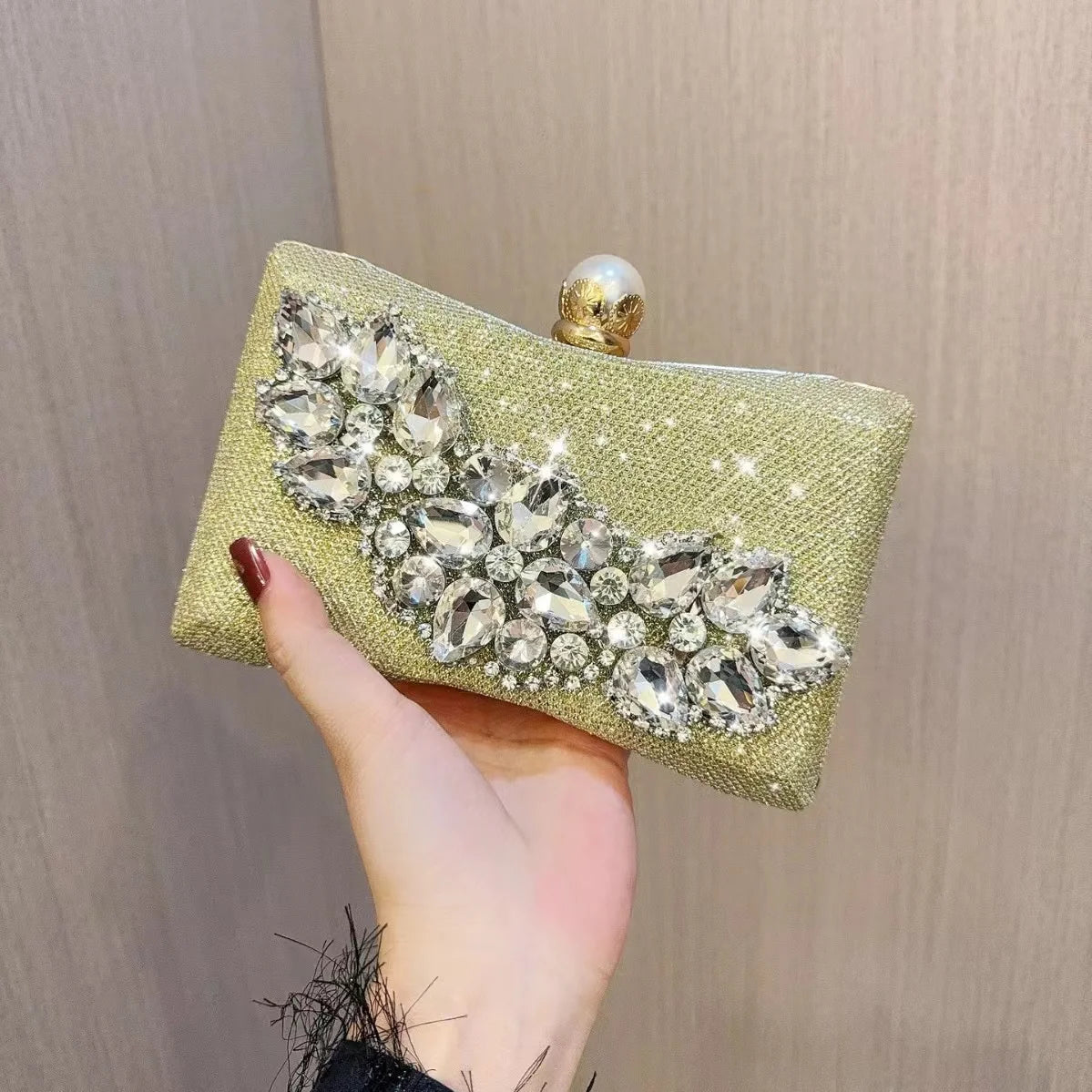 Women's Dinner Wedding Bag Studded Diamond Shoulder Crossbody Sequin Clutch Bag