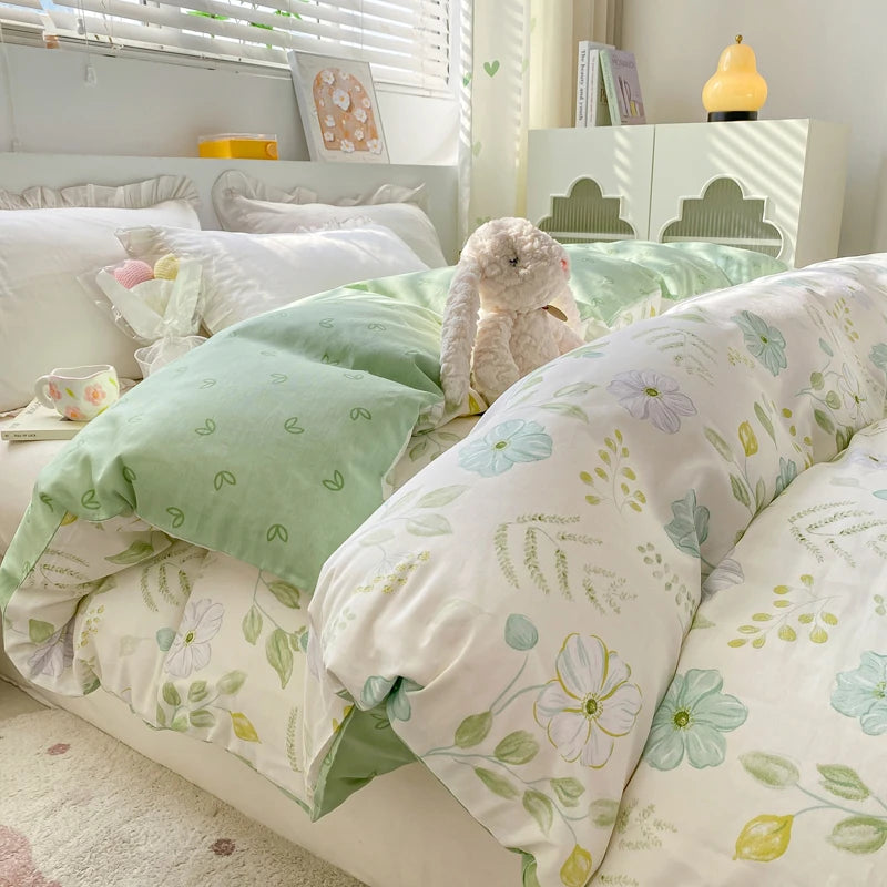 Fresh Floral Pattern Duvet Cover 1Pc 100% Cotton Skin-friendly Breathable Comforter Cover Home Bedding for Kids Teens Adults