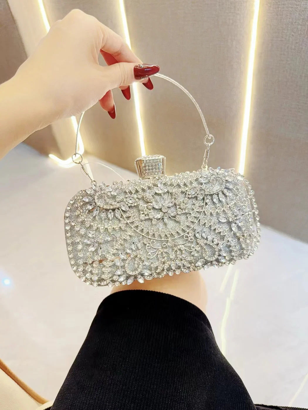 Women's Dinner Wedding Bag Studded Diamond Shoulder Crossbody Sequin Clutch Bag