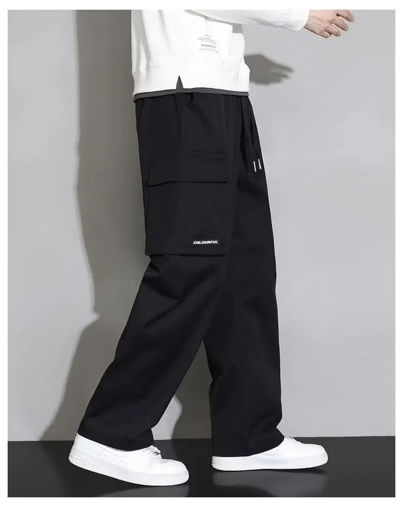 American Style Green Cargo Pants Loose-fit Straight-leg Pants For Men Casual Long Trousers For Autumn Youth